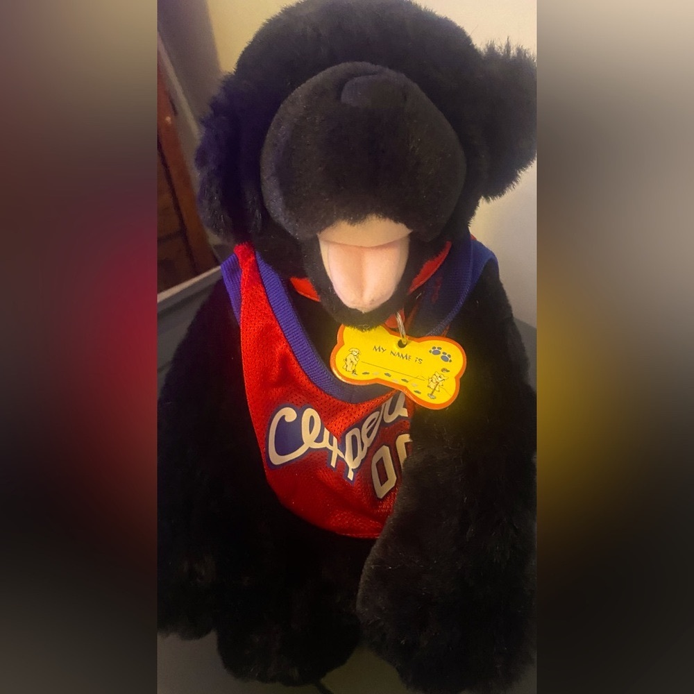 Black Build a Bear Dog with Red Clippers Jersey